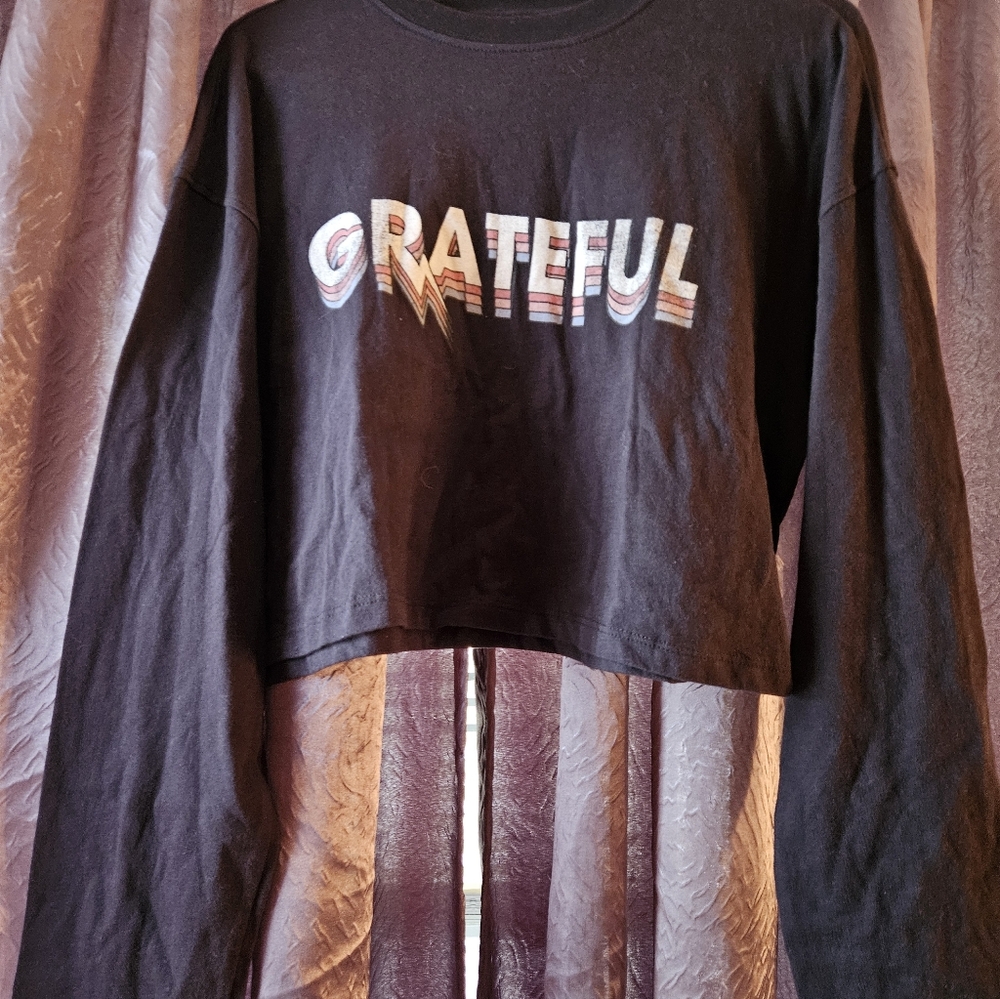Spiritual Gangster Cropped Crewneck Long Sleeve T Shirt  - Faded Black In Color